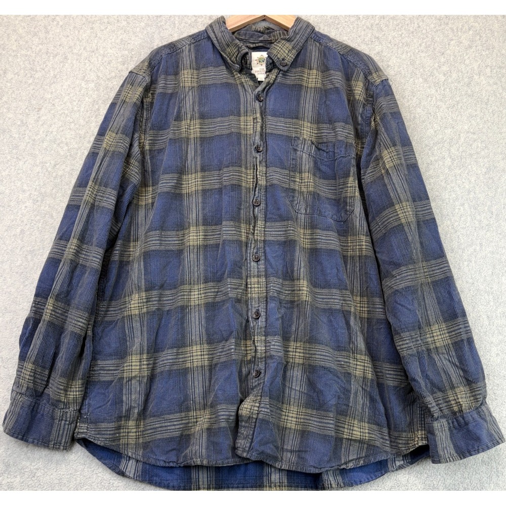 The Territory Ahead Mens Button-Down Shirt Navy Blue Flannel Corduroy Plaid XL